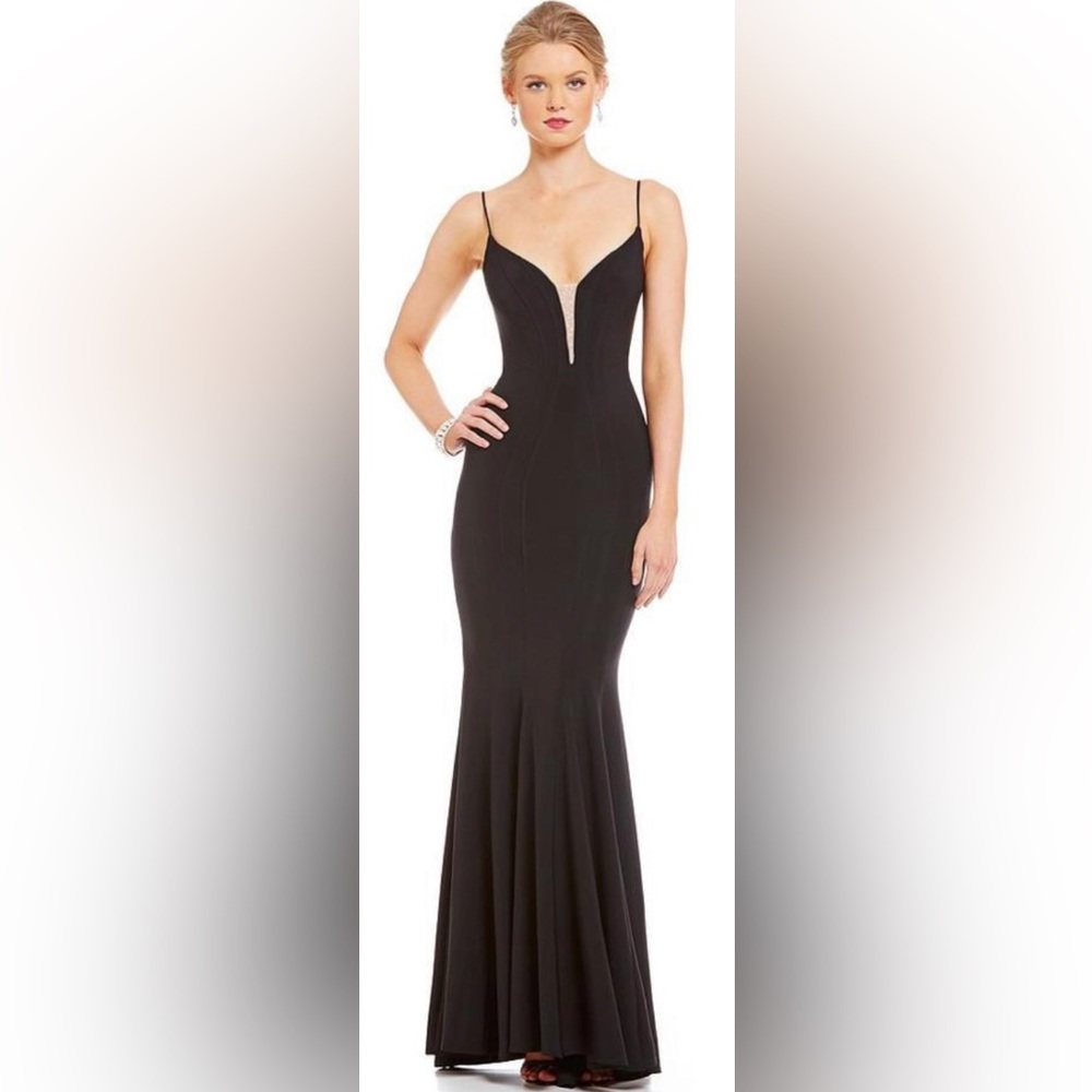 Avery G Black Mermaid Plunge Gown